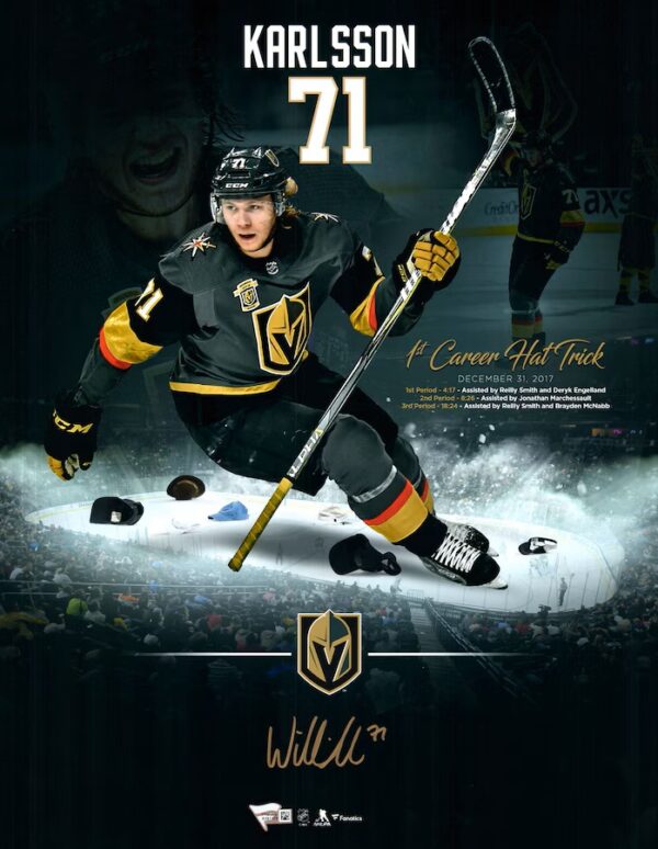 William Karlsson Vegas Golden Knights Autographed 16" x 20" First Hat Trick Photograph - Limited Edition #71/71