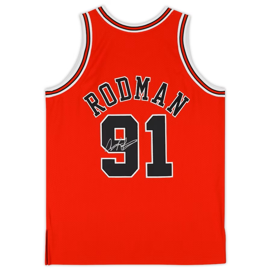 Dennis Rodman Chicago Bulls Autographed Red Mitchell & Ness 1997-98 Authentic Jersey with NBA Finals Patch