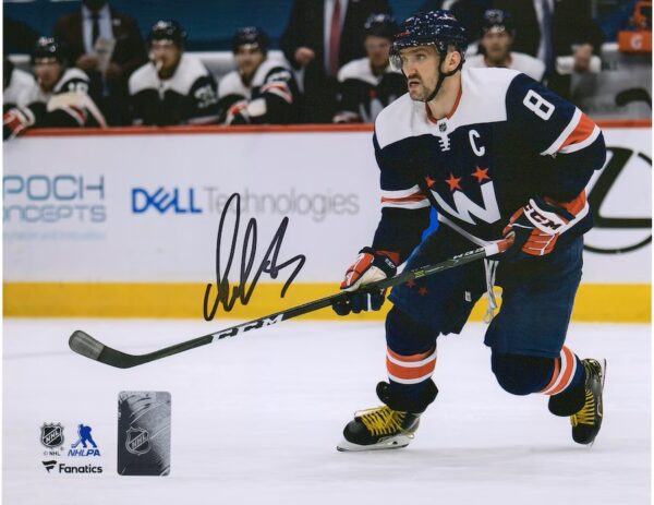 Alexander Ovechkin Washington Capitals Autographed 8'' x 10'' Navy Jersey Skating Photograph