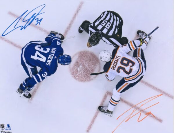 Auston Matthews & Leon Draisaitl Multi-Signed 11" x 14" Face-Off Photograph