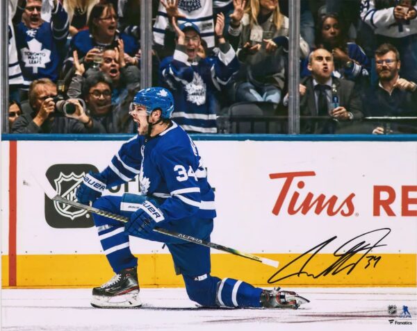 Auston Matthews Toronto Maple Leafs Autographed 16" x 20" Blue Jersey Goal Celebration Photograph