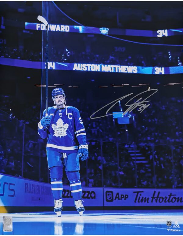 Auston Matthews Toronto Maple Leafs Autographed 16" x 20" Blue Jersey Pregame Salute Photograph