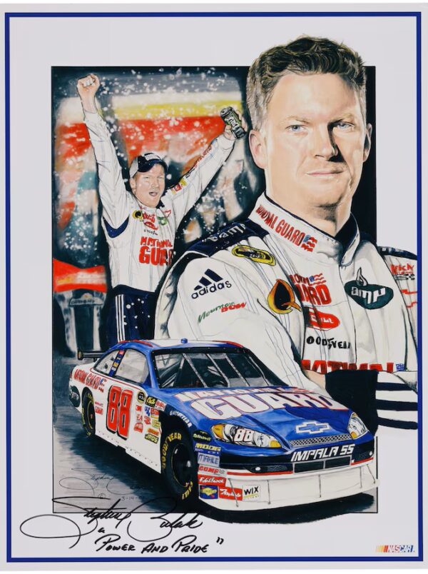 Dale Earnhardt Jr. Unsigned 11" x 15" Lithograph with "Power and Pride" Inscription - Art and Signed by Stephen Balok