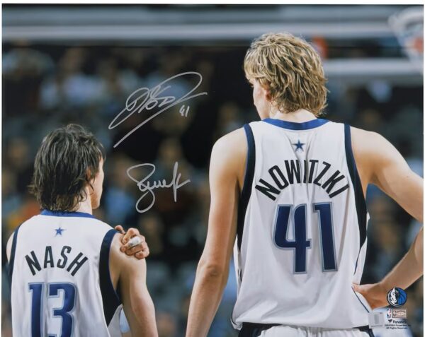 Dirk Nowitzki & Steve Nash Dallas Mavericks Autographed 16" x 20" Standing Together Photograph