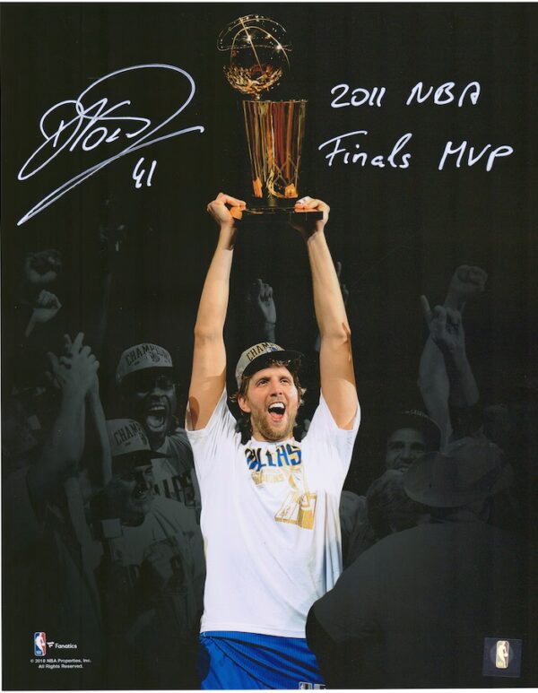 Dirk Nowitzki Dallas Mavericks Autographed 11" x 14" 2011 NBA Finals Spotlight Photograph with "2011 NBA Finals MVP" Inscription