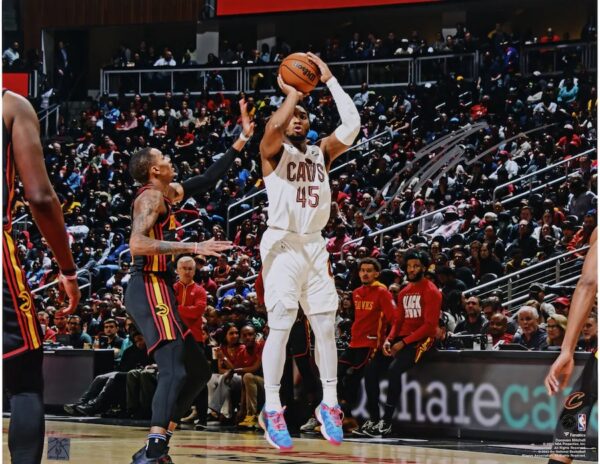 Donovan Mitchell Cleveland Cavaliers Autographed 8" x 10" Shooting in White Photograph