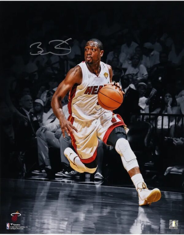 Dwyane Wade Miami Heat Autographed 16" x 20" Dribbling in White for Hall of Fame Floating Collage Photograph