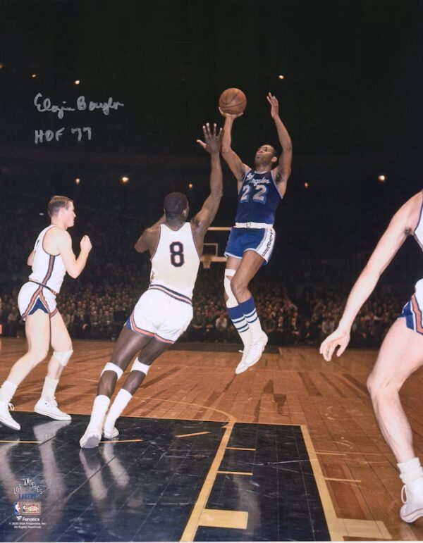 Elgin Baylor Los Angeles Lakers Autographed 16" x 20" Shooting Photograph with "HOF 77" Inscription