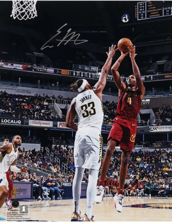 Evan Mobley Cleveland Cavaliers Autographed 16" x 20" Fadeaway Jumper vs. Indiana Pacers Photograph