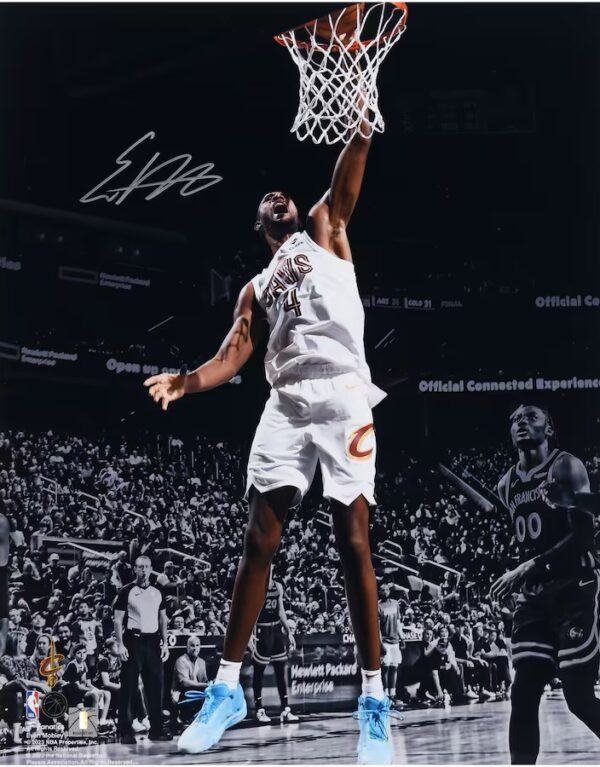 Evan Mobley Cleveland Cavaliers Autographed 16" x 20" White Jersey Dunk Spotlight Photograph