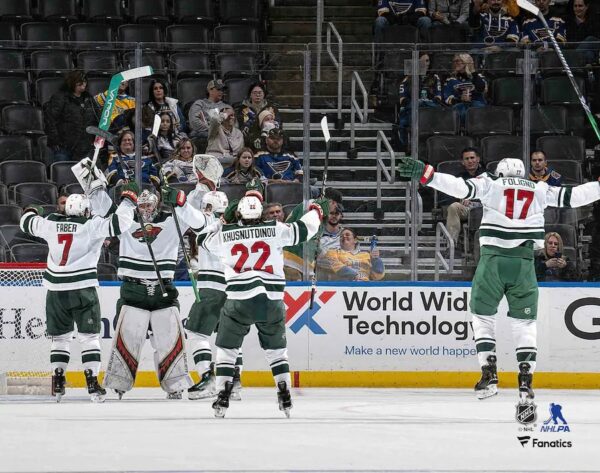 Filip Gustavsson Minnesota Wild Unsigned Goalie Goal Celebration Photograph