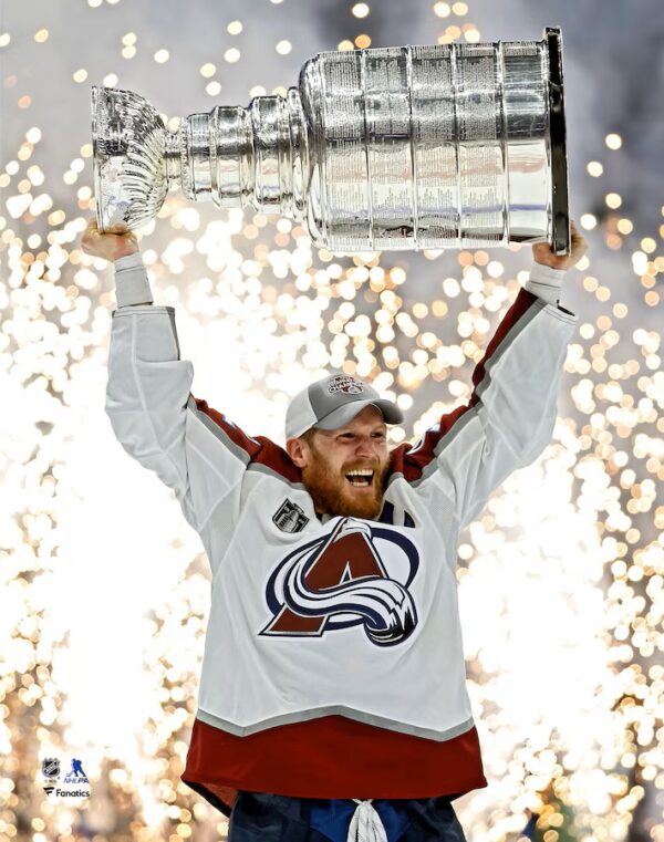 Gabriel Landeskog Colorado Avalanche Unsigned 2022 Stanley Cup Champions Raising Cup Photograph