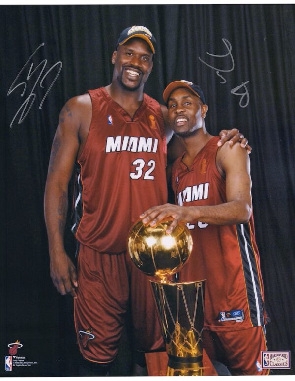 Gary Payton & Shaquille O'Neal Miami Heat Autographed 16" x 20" Posing with 2006 NBA Championship Trophy Photograph