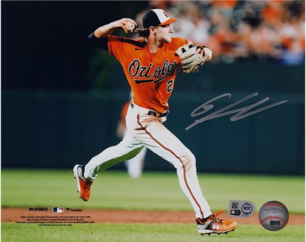 Gunnar Henderson Baltimore Orioles Autographed 8" x 10" Orange Jersey Throwing Photograph