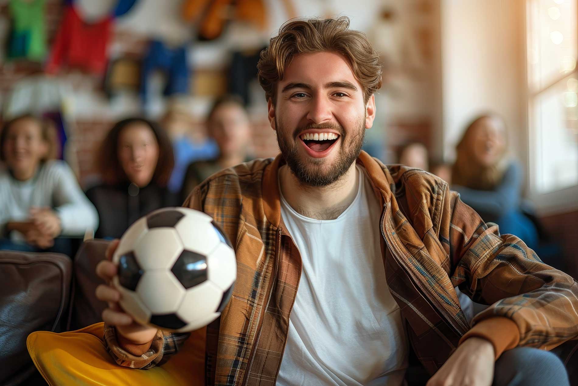 guy holding a soccer ball antique for collectables