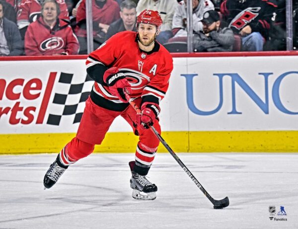 Jaccob Slavin Carolina Hurricanes Unsigned Red Jersey Skating Photograph