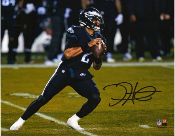 Jalen Hurts Philadelphia Eagles Autographed 8" x 10" Black Jersey Passing Photograph