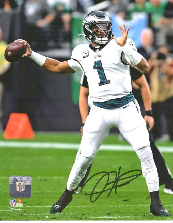 Jalen Hurts Philadelphia Eagles Autographed 16" x 20" White Jersey Throwing Photograph