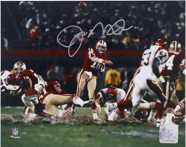 Joe Montana San Francisco 49ers Autographed 8" x 10" Throwing vs. Bengals Photograph