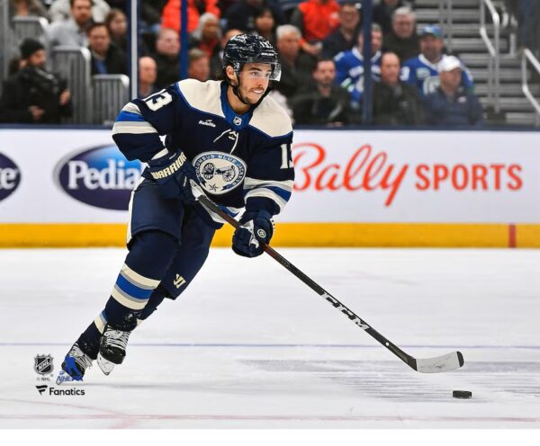 Johnny Gaudreau Columbus Blue Jackets Unsigned Skates with the Puck Photograph