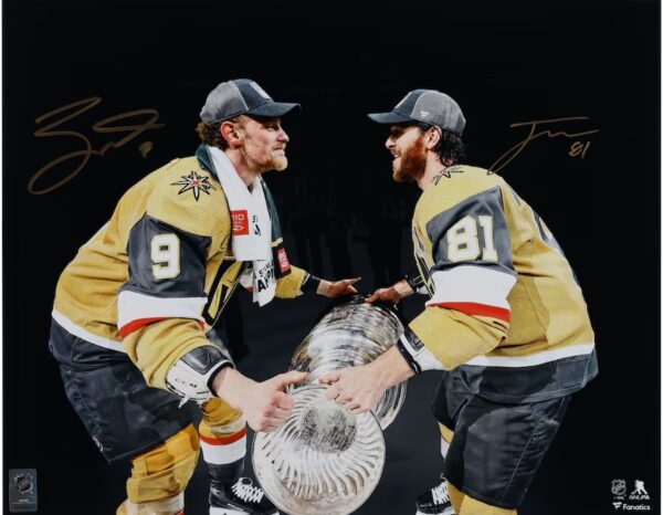 Jonathan Marchessault & Jack Eichel Vegas Golden Knights Autographed 2023 Stanley Cup Champions 16" x 20" Passing Cup Photograph