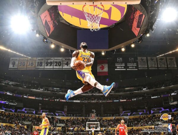 LeBron James Los Angeles Lakers Unsigned Dunk Against Houston Rockets Photograph