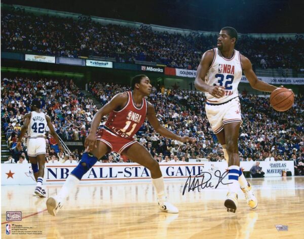 Magic Johnson Los Angeles Lakers Autographed 16" x 20" vs. Isiah Thomas Photograph