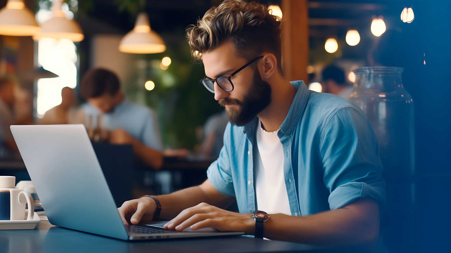 man looking at a computer screen to order a product