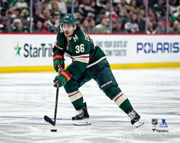 Mats Zuccarello Minnesota Wild Unsigned Skates with Puck in Game 1 of the 2022 Stanley Cup Playoffs First Round Photograph