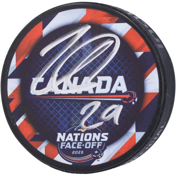 Nathan MacKinnon Colorado Avalanche Autographed Team Canada 4 Nations Face-Off 2025 Hockey Puck