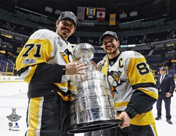 Sidney Crosby & Evgeni Malkin Pittsburgh Penguins Unsigned 2017 Stanley Cup Champions Raising Cup Photograph