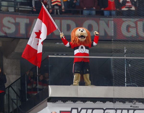 Spartacat Ottawa Senators Unsigned Waving Canadian Flag Photograph