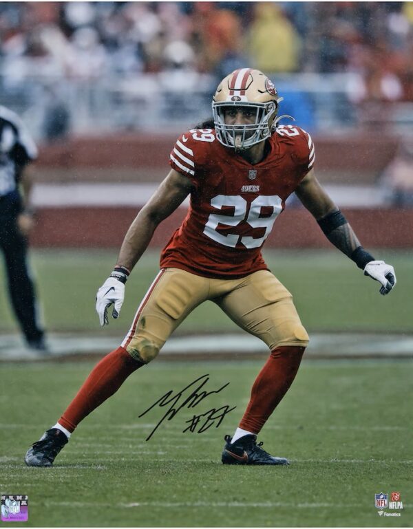 Talanoa Hufanga San Francisco 49ers Autographed 16"x 20" Scarlet Defensive Stance Photograph