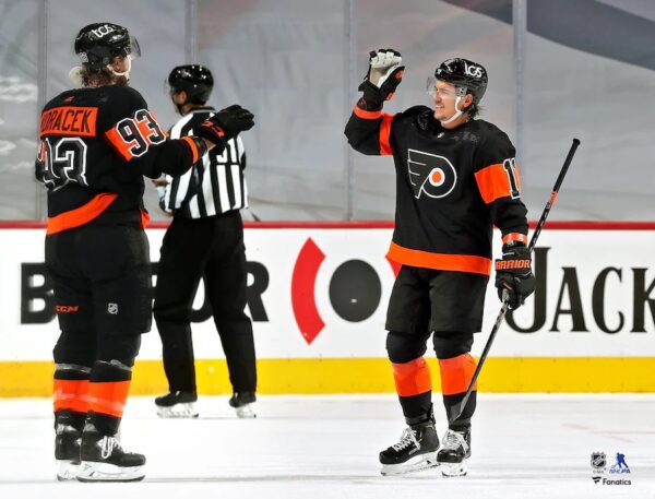 Travis Konecny Philadelphia Flyers Unsigned 1st NHL Hat Trick Celebration Photograph