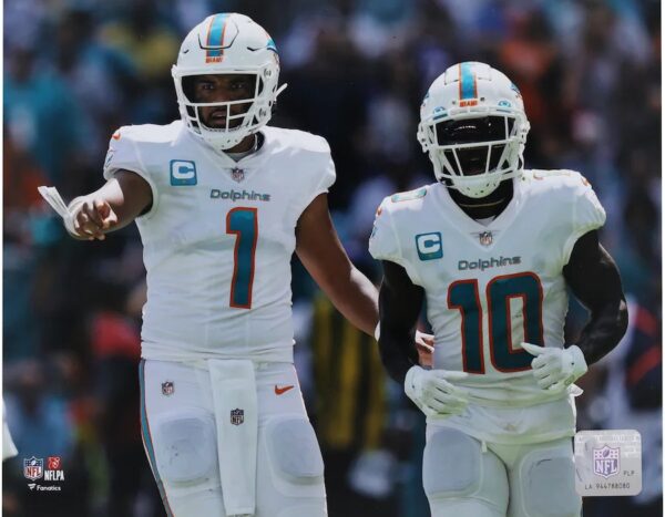 Tua Tagovailoa & Tyreek Hill Miami Dolphins Unsigned Pre-Snap Photograph