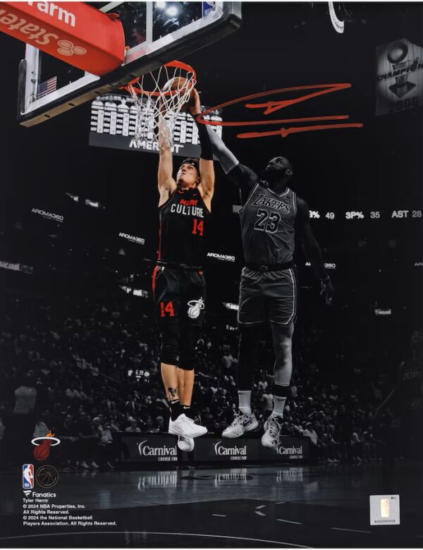 Tyler Herro Miami Heat Autographed 11" x 14" Spotlight Dunk vs. Los Angeles Lakers Photograph