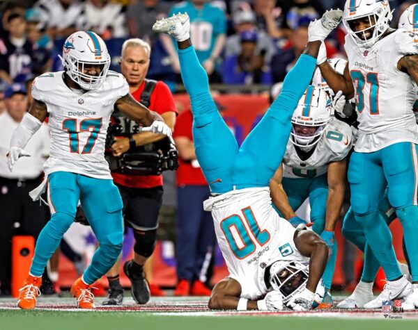 Tyreek Hill Miami Dolphins Unsigned Handstand Touchdown Dance Photograph