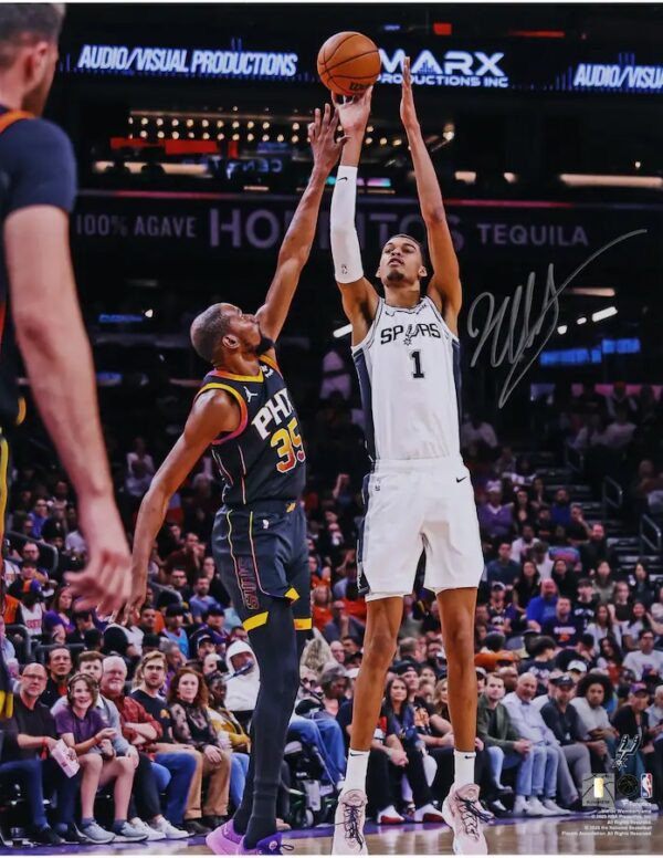 Victor Wembanyama San Antonio Spurs Autographed 16" x 20" Shooting Vs. Kevin Durant Photograph